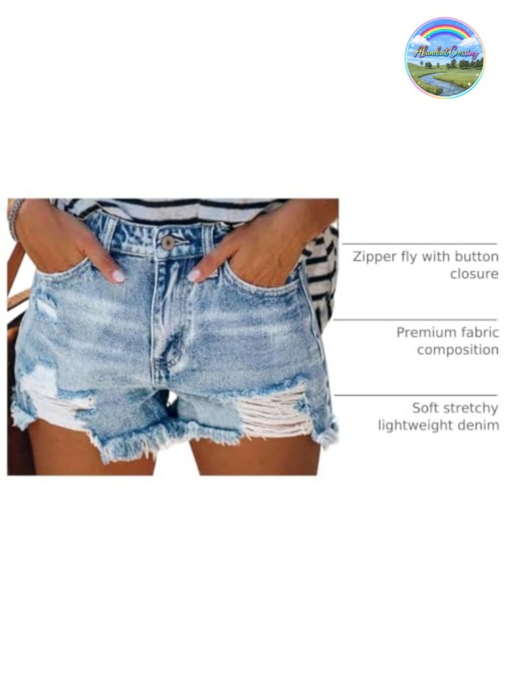 Ripped Mid-High Waisted Stretchy Denim Jean Shorts - Picture 3 of 6